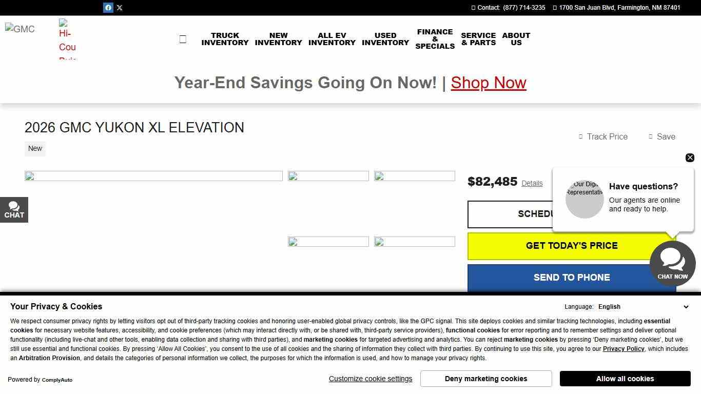 New 2026 GMC Yukon XL For Sale at Hi-Country Buick GMC VIN: 1GKS2GKD5TR246008