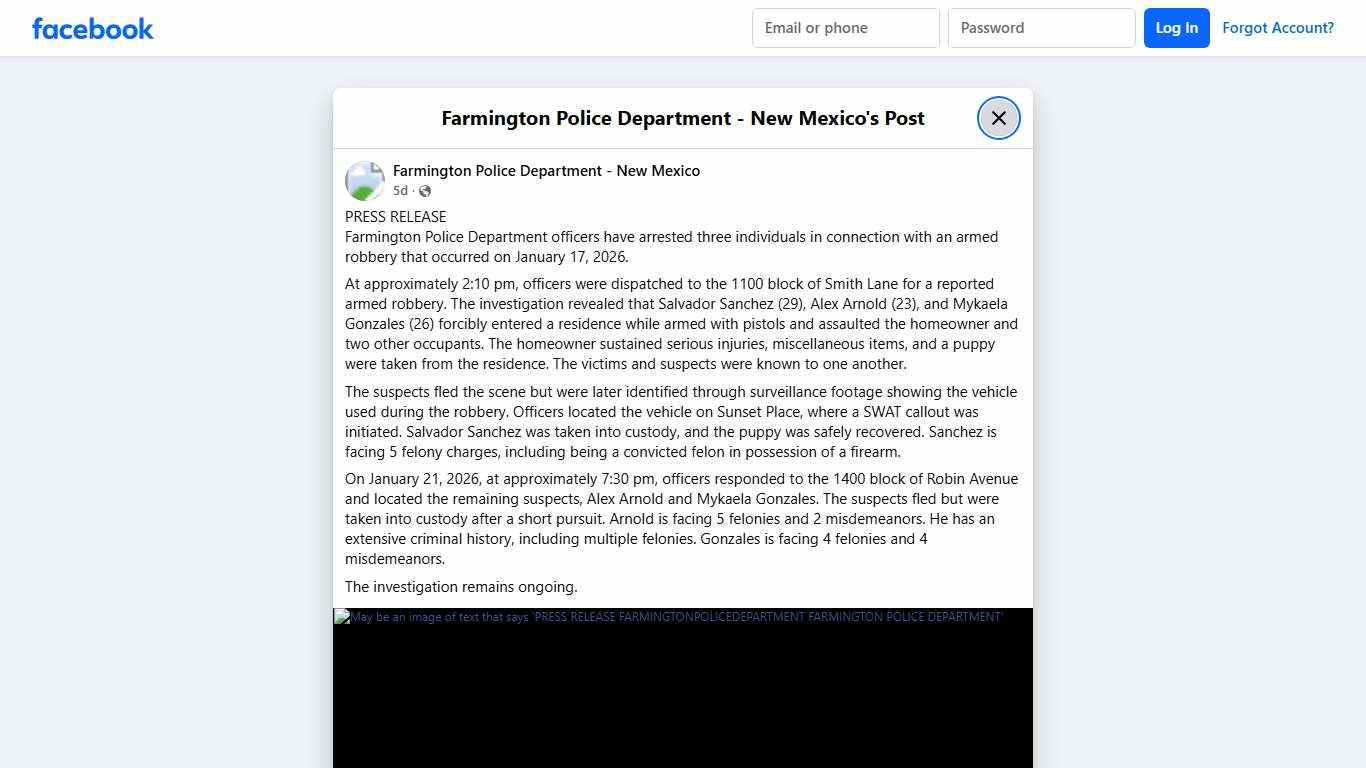 PRESS RELEASE... - Farmington Police Department - New Mexico Facebook