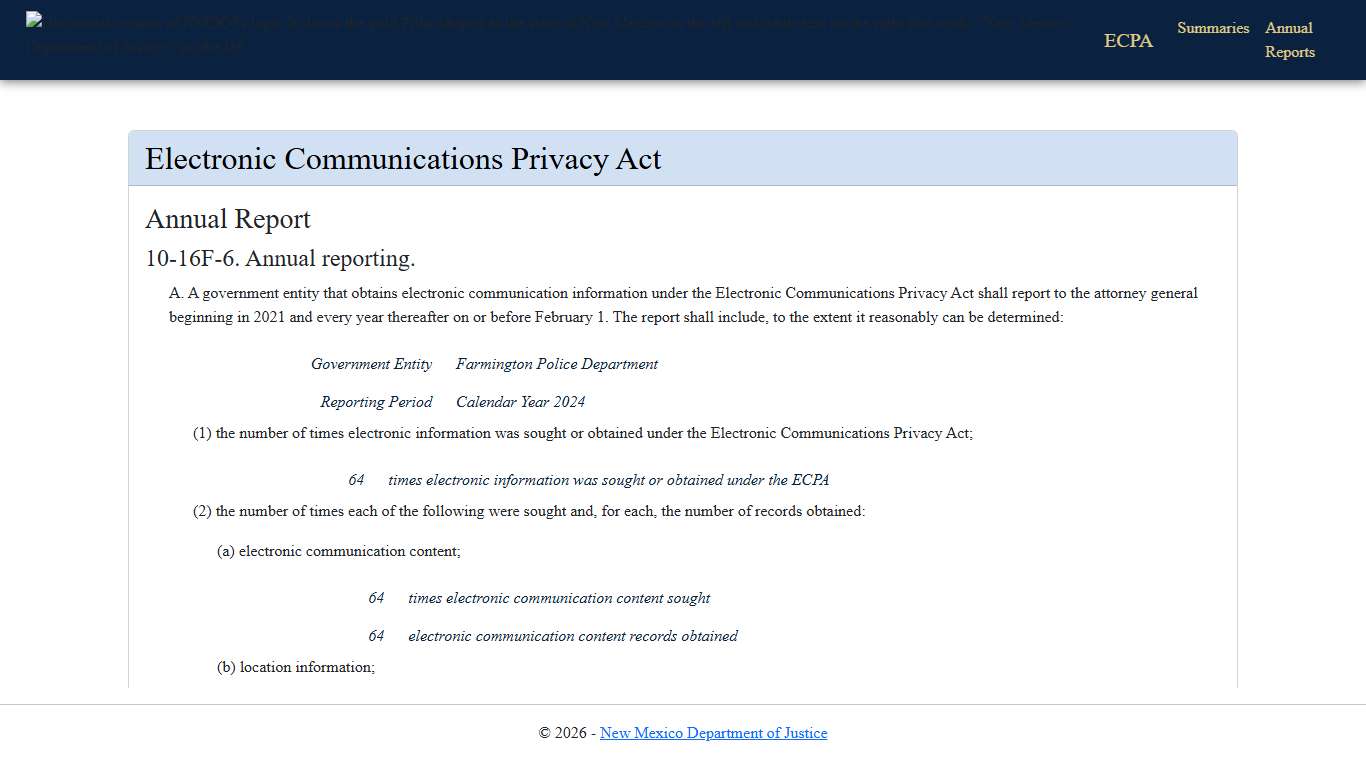 NMDOJ ECPA Annual Report